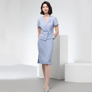 Traje de Falda <span class=keywords><strong>para</strong></span> Mujer, Verano, Transpirable, Tejido, Cuello en V, Botones, <span class=keywords><strong>Manga</strong></span> <span class=keywords><strong>Corta</strong></span>, Poliéster, Largo hasta la Rodilla, Estilo Oficina - Product Image 3