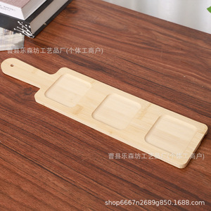 เขียงไม้ไผ่สามช่อง สีไม้ธรรมชาติ สำหรับเสิร์ฟของว่างและขนมปัง - Product Image 4