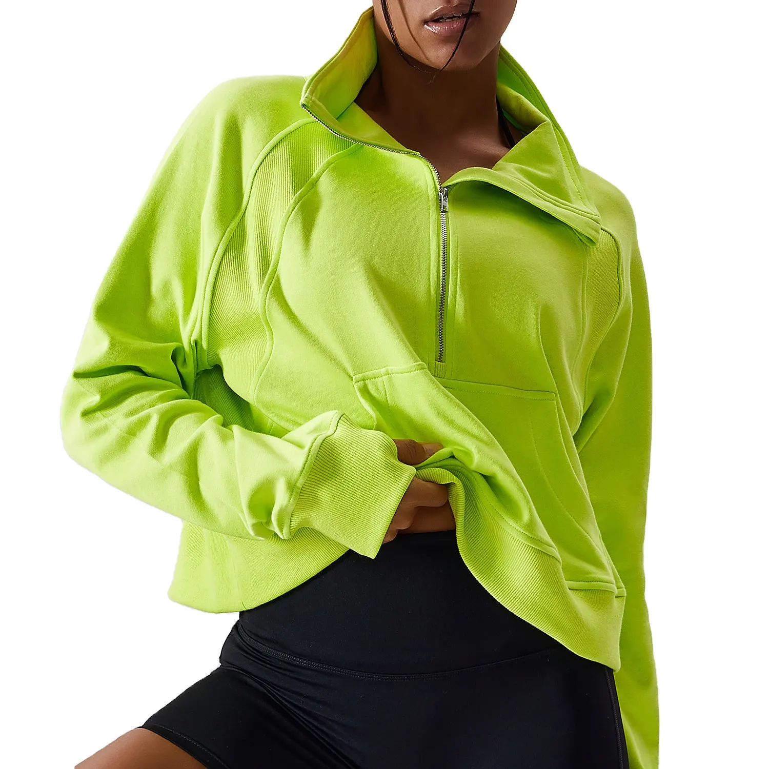 Jersey de cuello alto con media cremallera para mujer, suéter deportivo a prueba de viento, cálido, para correr al aire libre, informal, de manga larga
