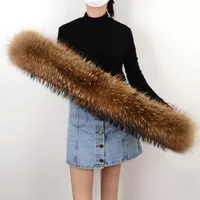 Écharpe en fourrure de raton laveur 100% naturelle pour femme, 60*12cm, pour col de manteau, pull ou chapeau, grande taille, collection hiver