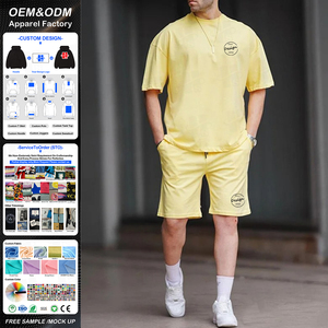 Ensemble de survêtement de sport pour homme, été, 180 g/m², 100 % coton, anti-transpiration, impression personnalisée, coupe ample, t-shirts et shorts - Product Image 1