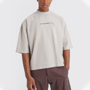 YUCHEN White Custom Graphic Printed Short Sleeve Oversized 100% Cotton Men <strong>Boxy</strong> Cropped T <strong>Shirt</strong> - Product Image 2