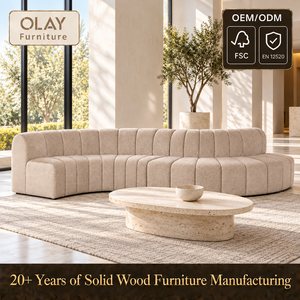 Customizable Curved Modular Sofa Curved <strong>Cream</strong> Boucle Modular Sofa Modular Curved Outdoor Sofa for Rental Hotels Reception Areas - Product Image 1