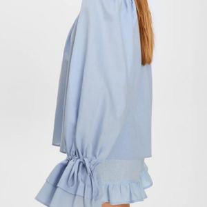 Blusa de Verano para Mujer, Estilo Moderno, Nueva, en Oferta, de Lino y Algodón, Manga Larga, Hombros Elásticos con Volantes, Color Sólido - Product Image 4