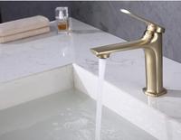 Robinet de lavabo monotrou au design moderne et épuré, couleur or brossé, mitigeur eau chaude et froide en laiton massif, poignée unique, cartouche céramique