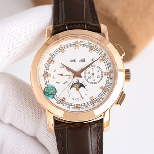 Reloj de Pulsera Mecánico de Lujo para Hombre, Cronógrafo de Oro Rosa con Fase Lunar, Esfera Blanca con Marcadores de Diamantes, Gran Venta 2026 - Product Image 1