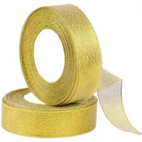 Ruban en polyester pailleté or et argent, bobine de 2 à 5 cm de large, pour emballage de nœuds – Durable, élégant, pour mariage, anniversaire, Noël, cadeau, 120 cm