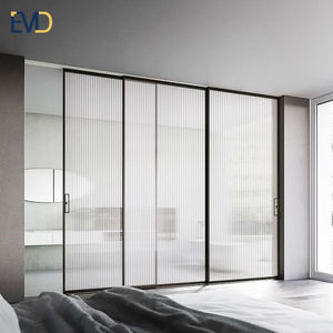 Puerta Corredera Moderna para Dormitorio o Cocina, Divisor de Espacios, Marco Delgado de Aluminio, Puerta Corredera Interior de Vidrio Acanalado - Product Image 6