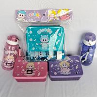 Nouvelle Tendance Vente en Gros Grande Capacité Forme Rectangulaire Plastique Mignon Enfants Boîte à Lunch et Gourde Scolaire Set avec Couverts