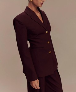 Blazer de Mujer con Cuello de Solapa y Botones Dorados, Mezcla de Lana, Color Sólido, Manga Larga, Corte Regular, Antiarrugas, para Otoño - Product Image 3