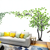 Décor mural 3D en acrylique Arbre de Vie, feuilles vertes, autocollant mural décoratif pour salon, chambre, fond de télévision