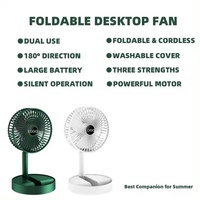 Ventilateur sur pied pliable 2 en 1, rechargeable par USB, hauteur réglable, ventilateur de bureau portable pour le bureau, la maison, la chambre, l'extérieur et la voiture