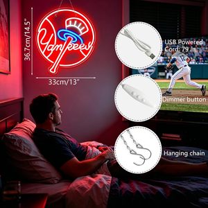 Enseigne néon LED Yankees, luminaire mural, décoration pour équipe de baseball, chambre à coucher, man cave, alimentation 5V, affichage en acrylique - Product Image 4