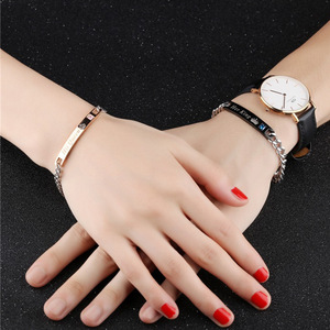 Pulseras <span class=keywords><strong>de</strong></span> Pareja <span class=keywords><strong>de</strong></span> Acero Inoxidable con Barra <span class=keywords><strong>de</strong></span> Letras 'Her King His Queen His Beauty Her Beast', Brazalete <span class=keywords><strong>de</strong></span> Cristal con Corona - Product Image 5