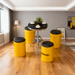 Ensemble de bar de style industriel haut de gamme tabourets de baril en métal durables Table ronde pour manger pour la décoration de bar de café commercial Pub à la maison - Product Image 1