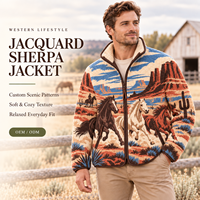 Veste d'hiver en sherpa jacquard de style western pour homme, fermeture éclair intégrale, manteau en polaire chaud, décontracté pour l'extérieur, fabricant OEM ODM