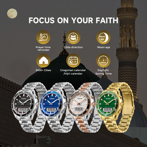 Montre Azan Qibla en acier Bonlala, rappel de <span class=keywords><strong>la</strong></span> <span class=keywords><strong>prière</strong></span> musulmane, montre étanche, produits religieux, montre Azan - Product Image 5