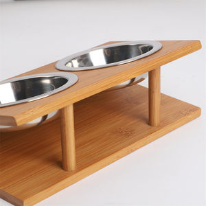 2 paslanmaz çelik Antislip <span class=keywords><strong>Pet</strong></span> ile ayarlanabilir bambu yükseltilmiş besleyici standı yemek kasesi özelleştirilebilir otomatik köpek besleme sistemi - Product Image 6