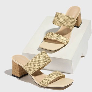 Sandales Pour Femmes Square-toe Woven Ankle-strap Block-heel <b>Sandals</b> for Women Solid Color Minimalist Style - Product Image 5