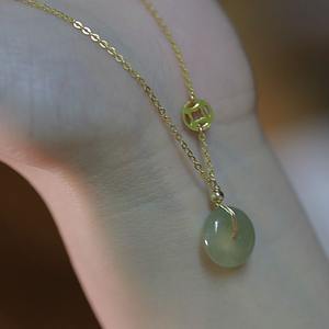Ping mujer Ins collar Joy Fu Zi Hetian Jade colgante avanzado viento frío Cadena de clavícula joyería de latón de moda - Product Image 2