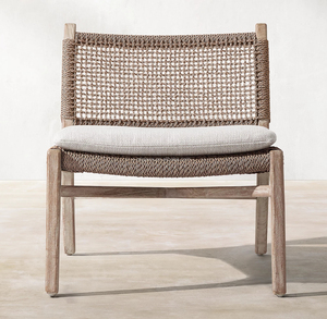 Meubles de jardin d'extérieur au design minimaliste, chaises en teck massif à assise basse en osier tressé à la main - Product Image 2