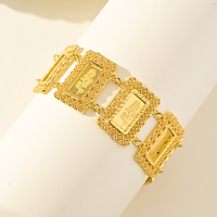 Gelang Emas 24K Mewah Wanita Dubai Etnik Desain Medali Bunga Mawar Persegi Perhiasan Warna Tahan Lama Pernikahan Tahan Air