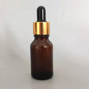 Flacon compte-gouttes transparent, givré, ambré ou bleu de 5 ml, 10 ml, 15 ml, 30 ml avec col de 18 mm, couvercle doré et bouchon en caoutchouc - Product Image 4