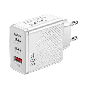 Uk Us Eu Plug Opladen Power Adpater Pd 30W Wandlader Met 2 Usb C 1 Usb Een Lader