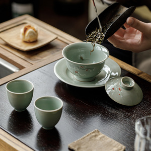 Guanlan Banana Moonlight Ceramic Gaiwan Handmade Pull-Pattern Tea Bowl Heat Resisting Porcelain <b>Teacup</b> Set - Product Image 2