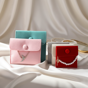 Pochette à bijoux en <span class=keywords><strong>velours</strong></span> doux avec bouton, anti-poussière, pour rangement d'ornements - Product Image 4