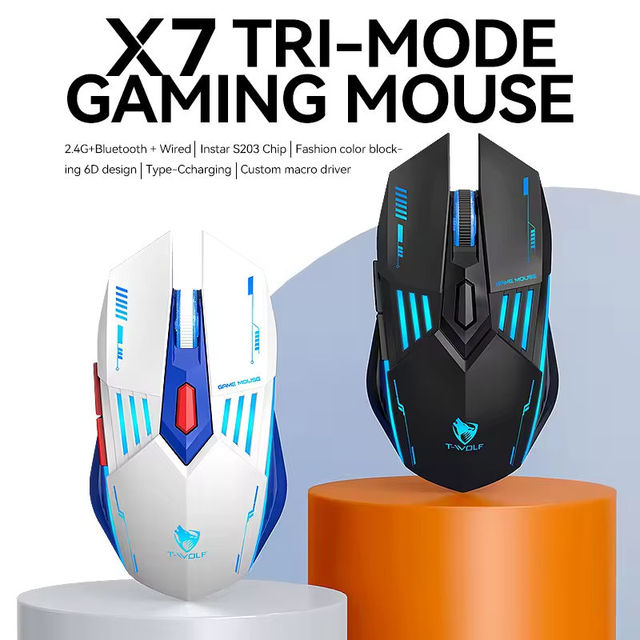 T-WOLF X7 Optical LED Three Mode Wireless Mouse USB Type-C Interface Silent Click for Office Game Laptop Desktop Rechargeable