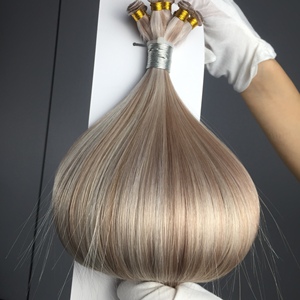 Extensiones de cabello ruso Dragonbeauty Factory de 10-30 pulgadas, tejidas a mano, 100% cabello humano, color rubio claro, venta al por mayor. - Product Image 1