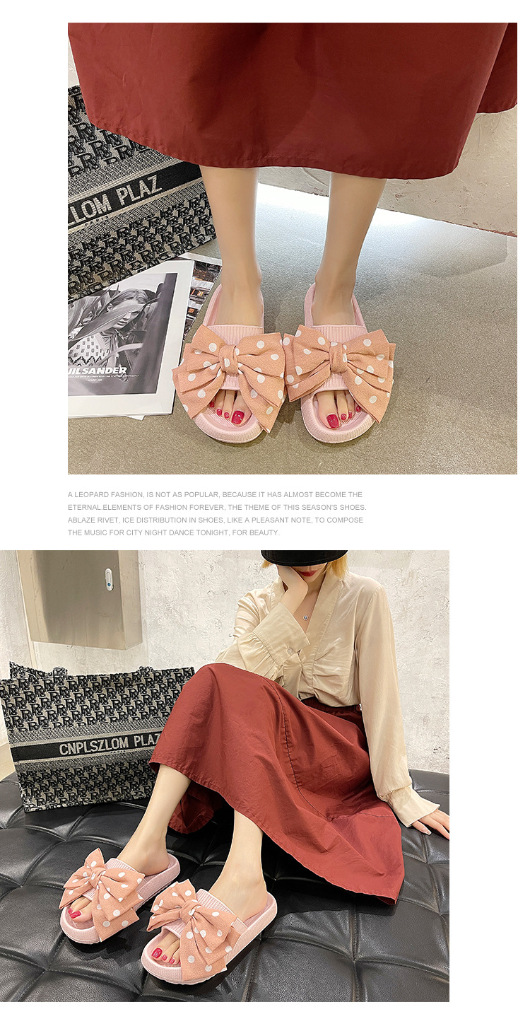 Cute Bow Slippers for Women Summer Beach Shoes Soft Sole Indoor Non-slip Slides Sandals