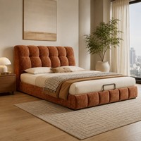 Lits de rangement modernes marron rembourrés avec tête de lit capitonnée à grille, cadre de lit plateforme basse Queen/King pour hôtels et appartements OEM ODM