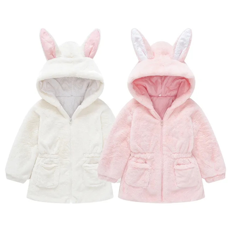Осенняя куртка с длинными рукавами и ушками кролика для маленьких девочек M1246 шерстяной свитер из искусственного меха теплое детское зимнее пальто для девочек