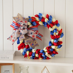 Independence Day USA National Day Party Celebration <b>Decor</b> <b>Wreath</b> 30cm Cloth Plastic Modern Wall Hanging Outdoor Door - Product Image 2