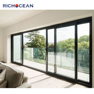 RICHOCEAN Portes coulissantes de balcon à cadre en aluminium noir Porte coulissante en verre à double volet à faible émissivité avec système de rails à vendre - Product Image 6