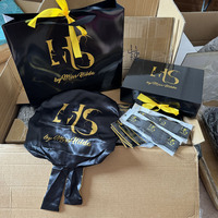Coffret Cadeau Magnétique Noir de Luxe Avec Ruban de Satin pour Emballage de Perruques et Extensions de Cheveux, Sachets Plastiques OPP, Papier d'Emballage et Cartes de Remerciement