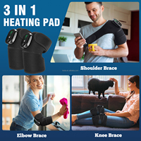 Masseur chauffant sans fil pour genou, écharpe vibrante électrique sans fil pour épaule et coude, 3-en-1 réglable, 3 niveaux de chaleur, rechargeable