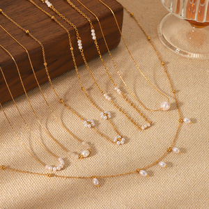 Collar de Perlas de Agua Dulce con Cuentas, Elegante y Retro Francés, Chapado en Oro de 18K, Joyería de Acero Inoxidable para Mujer, Estilo Lujoso y Ligero - Product Image 2