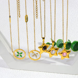 Collier pendentif étoile <span class=keywords><strong>plaqué</strong></span> <span class=keywords><strong>or</strong></span> 18 carats JUSNOVA, <span class=keywords><strong>bijoux</strong></span> minimalistes en acier inoxydable <span class=keywords><strong>pour</strong></span> femmes, pierres colorées, colliers tendance - Product Image 1