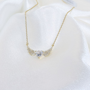 Collar de mujer vintage romántico con colgante de corazón y alas de amor, con circonita cuadrada de gota de aceite colorida y colgante de <span class=keywords><strong>tarot</strong></span> de <span class=keywords><strong>estrella</strong></span> creciente - Product Image 4