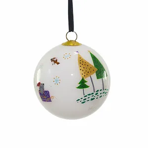 Diy Fabriek Groothandel Patroon Custom Kerstboom Opknoping Decoratie Leverancier Ronde Innerlijke Schilderij Glazen Bal