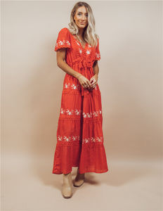 2022 Summer <strong>Retro</strong> Elegant Women Short Sleeve V Neck Floral Embroidered Vintage <strong>Dresses</strong> - Product Image 5