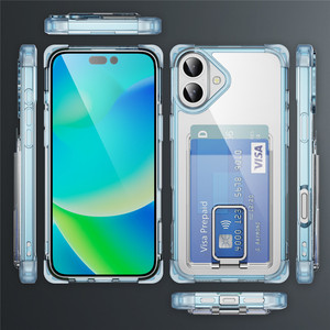 Support métallique pliable transparent hybride TPU PC couverture arrière avec étui de téléphone avec fente pour carte portefeuille pour <span class=keywords><strong>iPhone</strong></span> 16/16 <span class=keywords><strong>Pro</strong></span>/16 Plus/16 <span class=keywords><strong>Pro</strong></span> Max - Product Image 2