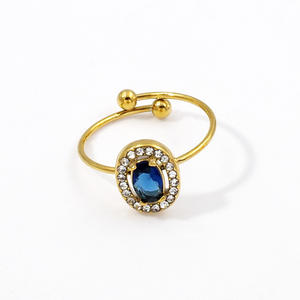 Bagues ouvertes en acier inoxydable de designer plaqué or 18 carats à la mode pour les cadeaux de fiançailles de mariage en gros avec diamant zircon cubique CZ - Product Image 3