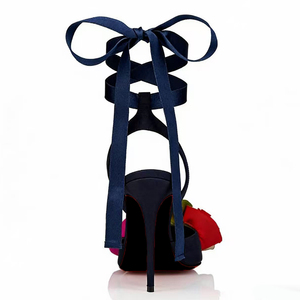 รองเท้าส้นสูงแบบผูกเชือกประดับดอกไม้หลากสีสัน ดีไซน์ใหม่สำหรับผู้หญิง ทำจากผ้าไหม ส้นเข็ม สายรัดข้อเท้า - Product Image 3