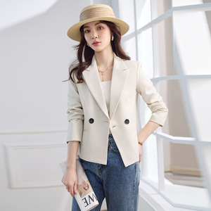 Women's Short Blazer Slim Fit Solid Color Polyester Fiber 100% Worsted OL Style Professional Coat - Product Image 1