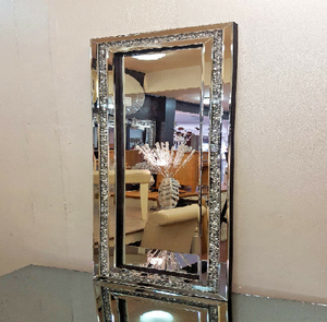 Modern Design Crushed Diamond Crystal Glass <strong>Silver</strong> <strong>Frame</strong> Bevelled Wall <strong>Mirror</strong> - Product Image 1