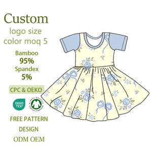 Vestito Estivo per Bambine ODM Direttamente dalla Fabbrica, Abito Blu con Fiocco e Fiori, in Fibra di Bambù, Stile Dolce per <span class=keywords><strong>Ragazze</strong></span> Sette Anni - Product Image 1